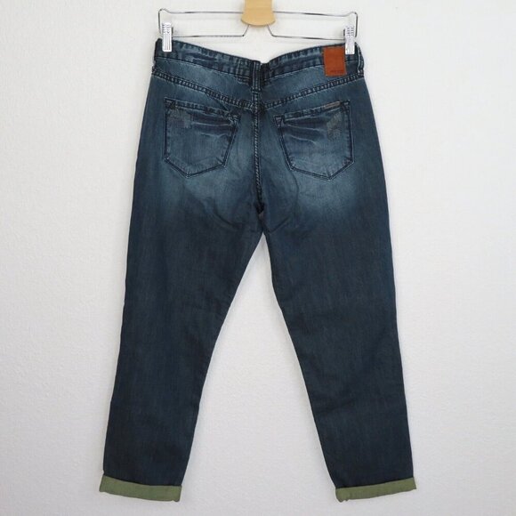 Dear John Womens 27 Jesse Boyfriend Distressed Roll Cuff Hem Denim Blue Jeans - Picture 5 of 12